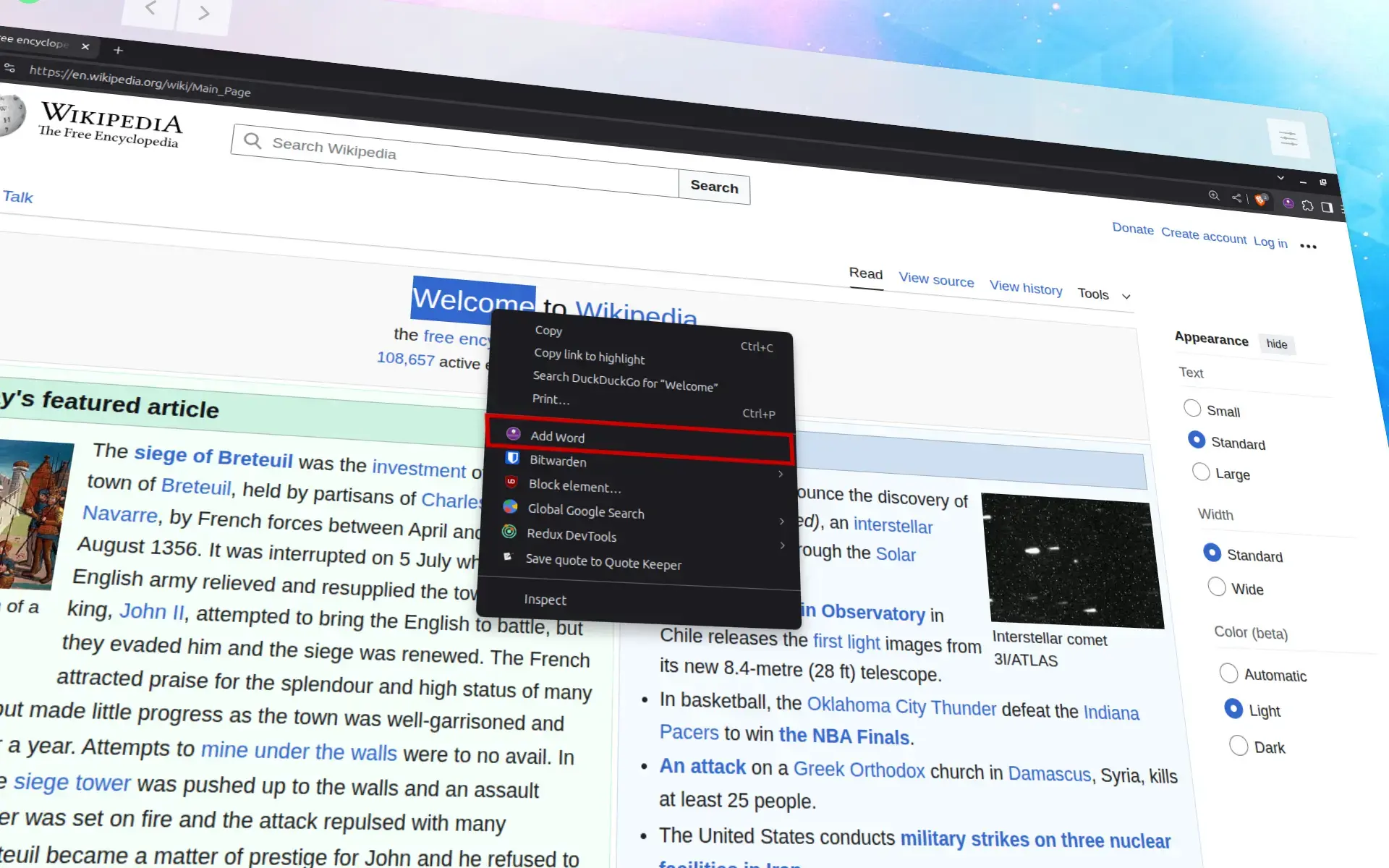 Word Reminder chrome extension context menu option